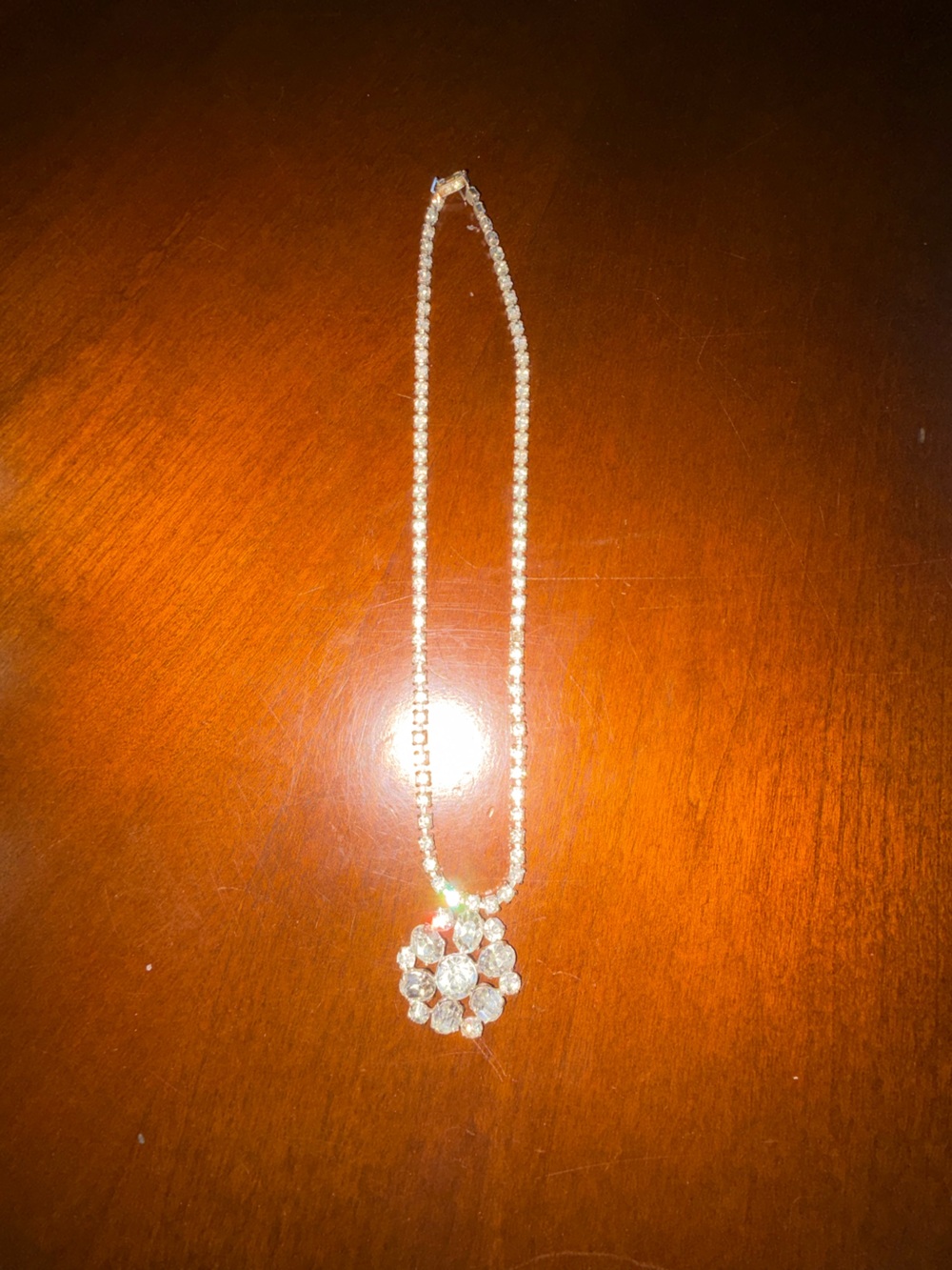 Vintage Womens Rhinestone Crystal Necklace With Floral Cluster Sparkling Pendant